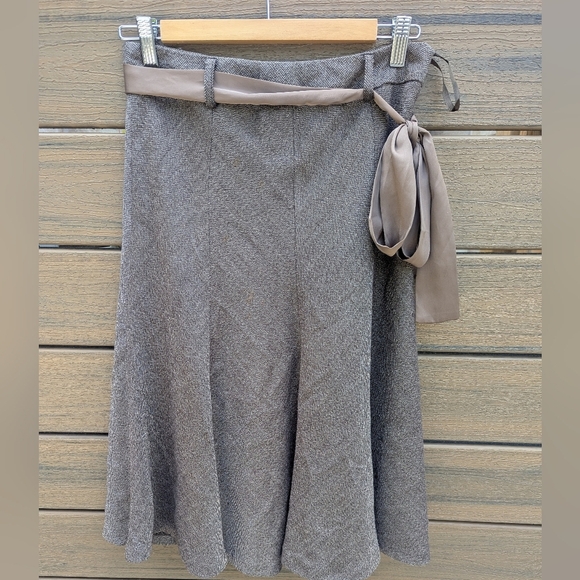 Suzy Shier High Waisted Brown A line Skirt Silk Sash - Sz 2 Excellent Condition - Picture 1 of 5